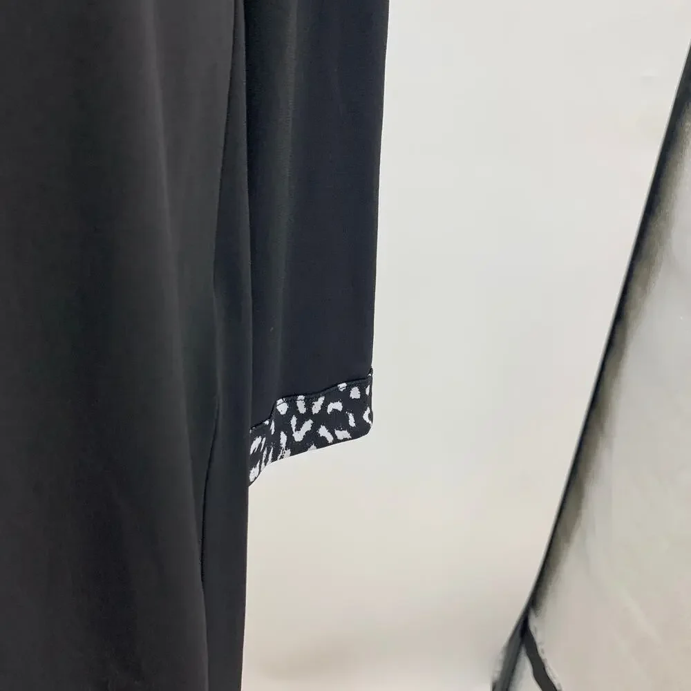 Michael Kors Dress Womens Large Black Jersey Animal Print Trim Crew Neck BackZip